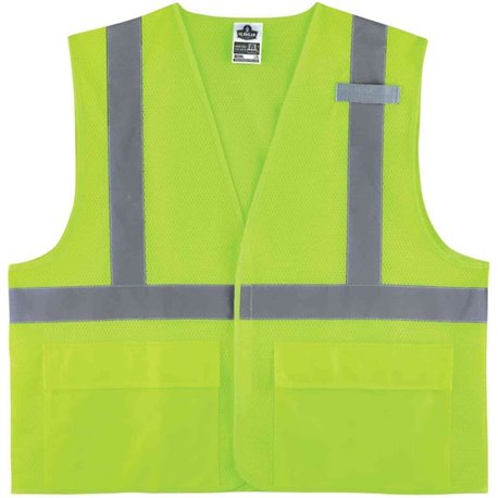 GloWear 8220HL Type R Class 2 Standard Mesh Vest - Small/Medium Size - Hook & Loop Closure - Mesh Fabric, Polyester Mesh - Lime 