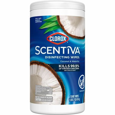 Clorox Scentiva Wipes, Bleach Free Cleaning Wipes - Ready-To-Use - Pacific Breeze & Coconut Scent - 75 / Canister - 1 Each - Ble