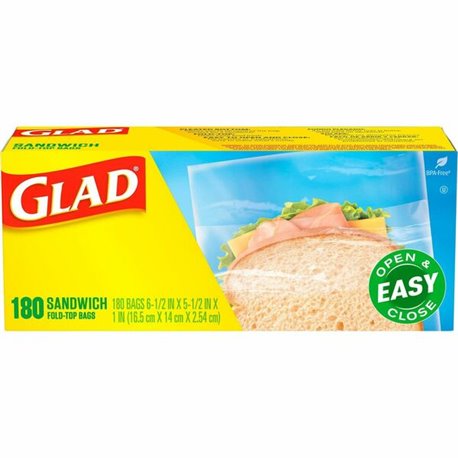 Glad Food Storage Bags - Sandwich Fold Top - 6.50" Width x 5.50" Length - Zipper Closure - Clear - Plastic - 1/Box - 180 Per Box