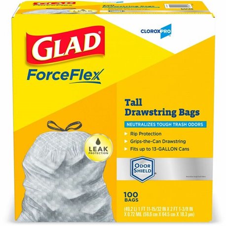 CloroxPro ForceFlex Tall Kitchen Drawstring Trash Bags - 13 gal Capacity - 24" Width x 25.13" Length - 90 mil (2286 Micron) Thic