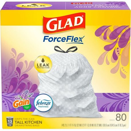 Glad ForceFlex Tall Kitchen Drawstring Trash Bags - Mediterranean Lavender with Febreze Freshness - 13 gal Capacity - 24.02" Wid