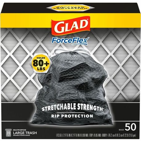 Glad ForceFlexPlus Drawstring Large Trash Bags - Large Size - 30 gal Capacity - 30" Width x 32.01" Length - 0.90 mil (23 Micron)