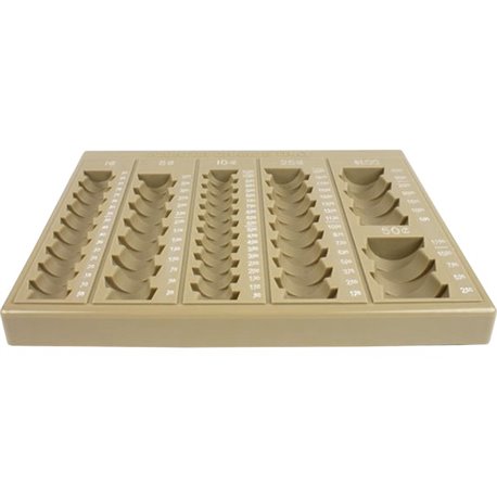 ControlTek 6-Denomination Self Counting Loose Coin Tray - 1 x Coin Tray6 Coin Compartment(s) - Tan - Plastic