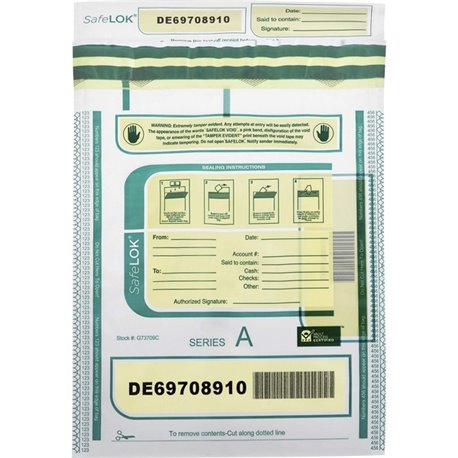 ControlTek SafeLOK Tamper-Evident Deposit Bags - 9" Width x 12" Length - Seal Closure - Clear - 100/Pack - Deposit, Cash, Note, 