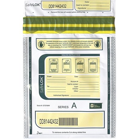 ControlTek SafeLOK Tamper-Evident Deposit Bags - 9" Width x 12" Length - Seal Closure - White - 100/Pack - Deposit, Cash, Note, 