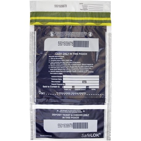 ControlTek SafeLOK VT Tamper-Evident Deposit Bags - 10" Width x 15" Length - Seal Closure - Clear - 100/Pack - Bill, Deposit, Ca