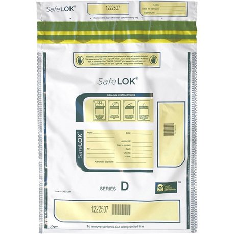 ControlTek SafeLOK Tamper-Evident Deposit Bags - 12" Width x 16" Length - Seal Closure - White - 100/Pack - Cash, Deposit, Note,