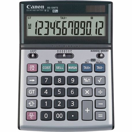 Canon BS1200TS Desktop Calculator - Metal Cover, Auto Power Off, Rubber Grip, Non-slip Rubber Feet - 12 Digits - LCD - Battery/S