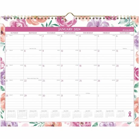 At-A-Glance Badge Monthly Wall Calendar - Medium Size - Monthly - 12 Month - January 2024 - December 2024 - 1 Month, 1 Week Sing