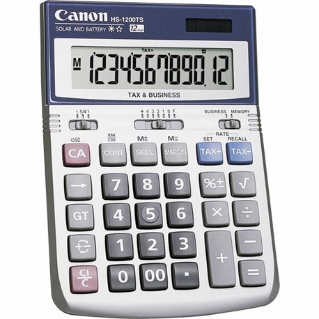 Canon HS-1200TS 12-Digit Angled Display Calculator - 12 Digits - LCD - Battery/Solar Powered - 1.4" x 4.8" x 6.7" - Black, White