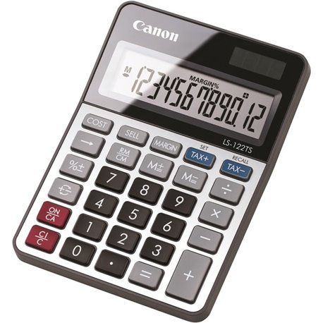 Canon LS-122TS 12-digit LCD Basic Calculator - Dual Power, Solar, Battery Powered, Angled Display, Replaceable Battery - 12 Digi