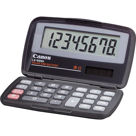 Canon LS555H Wallet Calculator - Hard Shell Cover, Auto Power Off - 8 Digits - LCD - Battery/Solar Powered - 4.3" x 2.9" x 0.6" 