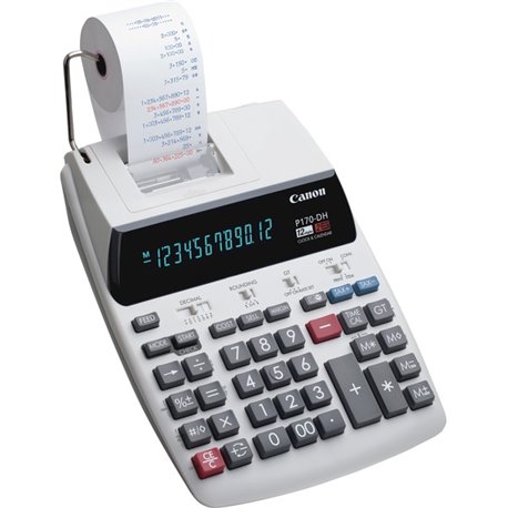 Canon P170-DH-3 Printing Calculators - Calendar, Clock, Item Count, Sign Change, Compact - 12 Digits - 3" x 9.6" x 15.2" - White