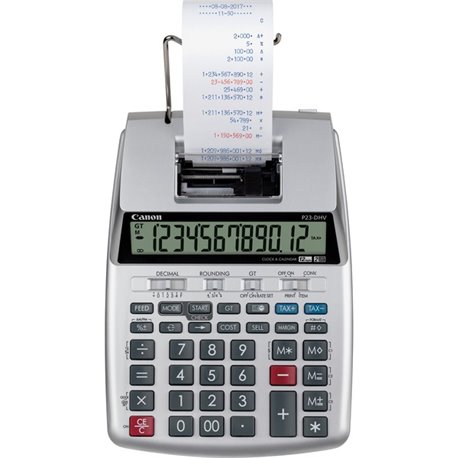 Canon P23-DHV-3 12-digit Printing Calculator - Clock, Calendar, Decimal Point Selector Switch, Sign Change - 2.2" x 6.4" x 9.1" 