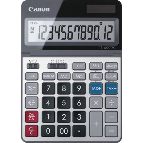 Canon TS1200TSC 12-digit Desktop Calculator - Extra Large Display - 12 Digits - LCD - Solar Powered - 7" x 5" x 0.7" - Metal - D