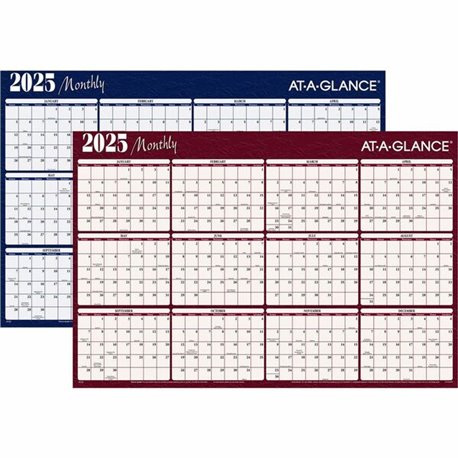 At-A-Glance Horizontal Reversible Erasable Wall Calendar - Extra Large Size - Yearly - 12 Month - January 2025 - December 2025 -