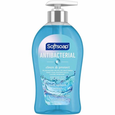 Softsoap Antibacterial Hand Soap - Cool Splash ScentFor - 11.3 fl oz (332.7 mL) - Pump Bottle Dispenser - Bacteria Remover - Han