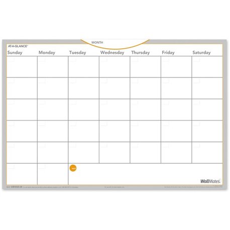 At-A-Glance WallMates Monthly Planning Surface - Monthly - 12" x 18" Sheet Size - White - Reference Calendar, Self-adhesive, Adh