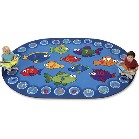 Carpets for Kids Fishing For Literacy Oval Rug - 12 ft Length x 96" Width - Oval - Alphabet Bubbles, Numbers, Fishing For Litera