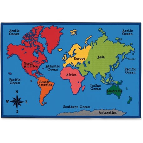 Carpets for Kids Value Line World Map Design Rug - 12 ft Length x 96" Width - Rectangle - Assorted