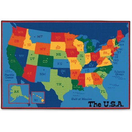 Carpets for Kids Value Line USA Map Design Rug - 12 ft Length x 96" Width - Rectangle - Assorted