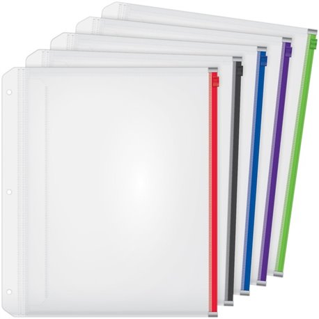 Cardinal Zipper Binder Pockets - 0.50" Maximum Capacity - 100 x Sheet Capacity - For Letter 8 1/2" x 11" Sheet - 3 x Holes - Rin