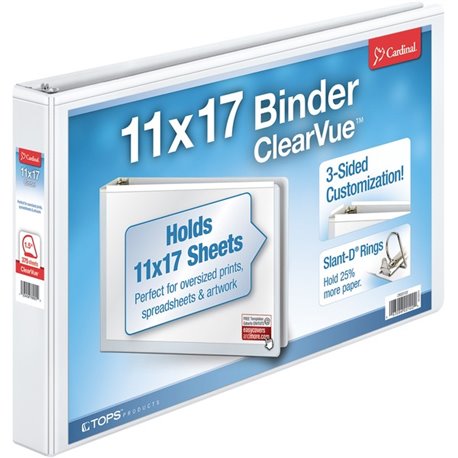 Cardinal ClearVue Overlay Tabloid D-Ring Binders - 1 1/2" Binder Capacity - Tabloid - 11" x 17" Sheet Size - 375 Sheet Capacity 