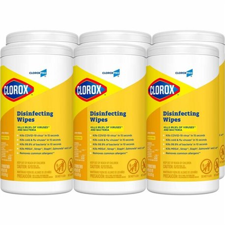 CloroxPro Disinfecting Wipes - For Multipurpose - Ready-To-Use - Lemon Fresh Scent - 75 / Canister - 6 / Carton - Pleasant Scent