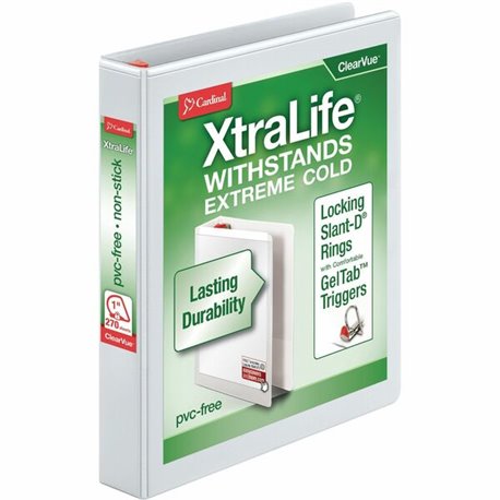 Cardinal Xtralife ClearVue Locking Slant-D Binders - 1" Binder Capacity - Letter - 8 1/2" x 11" Sheet Size - 270 Sheet Capacity 