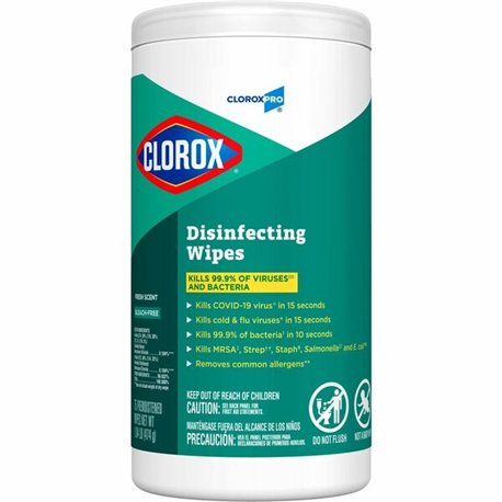 CloroxPro Disinfecting Wipes - Ready-To-Use - Fresh Scent - 75 / Canister - 480 / Pallet - Easy Tear, Pre-moistened, Bleach-free