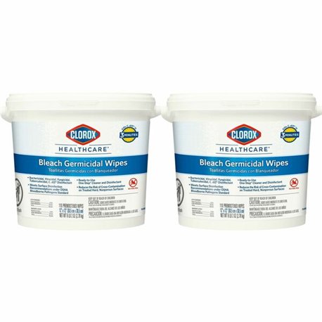 Clorox Healthcare Bleach Germicidal Wipes - Ready-To-Use - 12" Length x 12" Width - 110 / Canister - 2 / Carton - Anti-corrosive