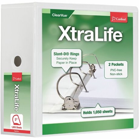 Cardinal Xtralife ClearVue Locking Slant-D Binders - 5" Binder Capacity - Letter - 8 1/2" x 11" Sheet Size - 1100 Sheet Capacity