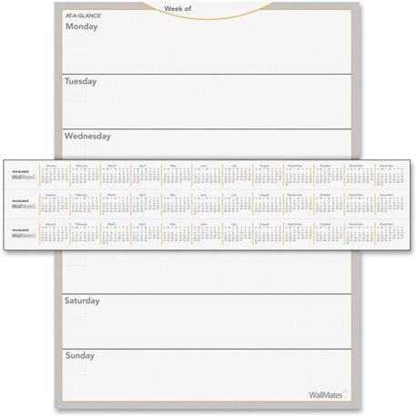 At-A-Glance WallMates Self-Adhesive Dry Erase Weekly Plan Surface - Weekly - 1 Week - 24" x 18" Sheet Size - White - Erasable, S