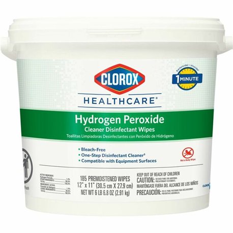 Clorox Healthcare Hydrogen Peroxide Cleaner Disinfectant Wipes - 185 / Bucket - 1 Each - Pre-moistened, Disinfectant, Deodorize,