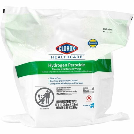 Clorox Healthcare Hydrogen Peroxide Cleaner Disinfectant Wipes - 185 / Pack - 1 Each - Pre-moistened, Disinfectant, Deodorize, A