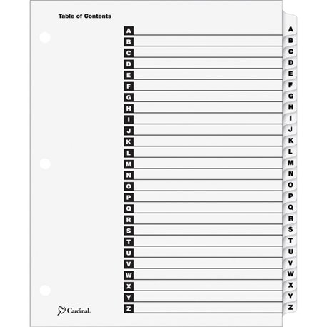 Cardinal A-Z OneStep Index System - 26 x Divider(s) - Printed Tab(s) - Character - A-Z - 26 Tab(s)/Set - 9" Divider Width x 11" 