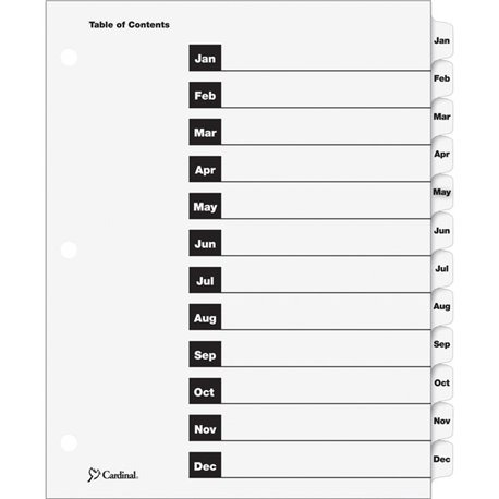 Cardinal OneStep Monthly Index System - 12 x Divider(s) - Printed Tab(s) - Month - Jan-Dec - 12 Tab(s)/Set - 9" Divider Width x 