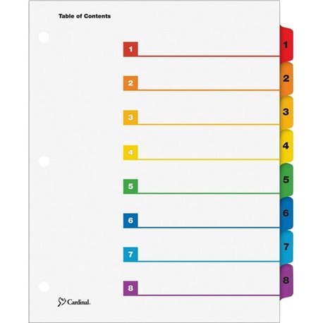 Cardinal OneStep Index System - 8 x Divider(s) - Printed Tab(s) - Digit - 1-8 - 8 Tab(s)/Set - 9" Divider Width x 11" Divider Le