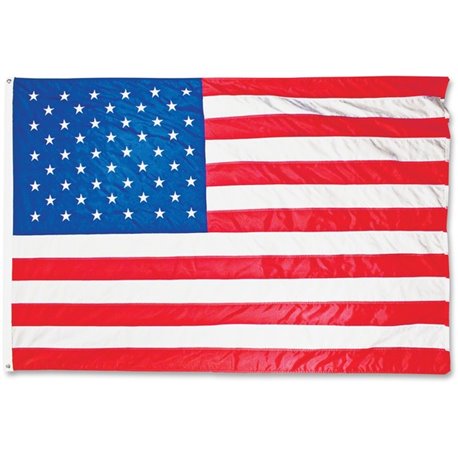 Advantus Heavyweight Nylon Outdoor U.S. Flag - United States - 96" x 60" - Heavyweight, Grommet, Durable - Nylon, Brass - Red, W