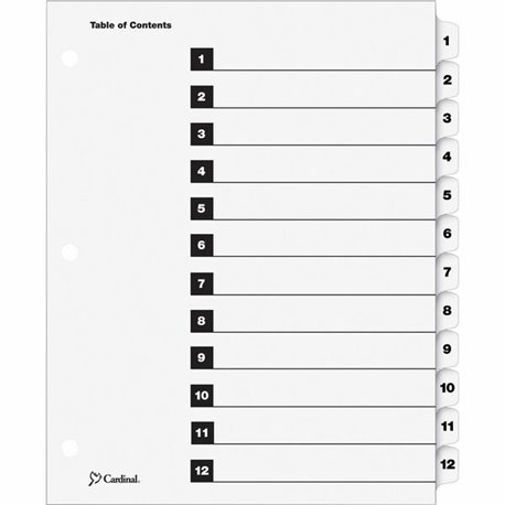 Cardinal OneStep Numbered Index System - 12 x Divider(s) - Printed Tab(s) - Digit - 1-12 - 12 Tab(s)/Set - 9" Divider Width x 11