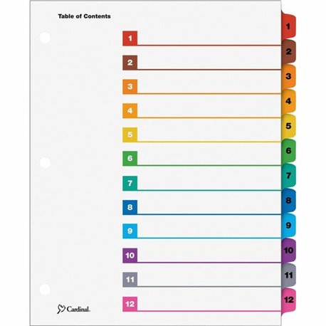 Cardinal OneStep Index System - 12 x Divider(s) - Printed Tab(s) - Digit - 1-12 - 12 Tab(s)/Set - 9" Divider Width x 11" Divider