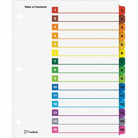 Cardinal OneStep Index System - 15 x Divider(s) - Printed Tab(s) - Digit - 1-15 - 15 Tab(s)/Set - 9" Divider Width x 11" Divider