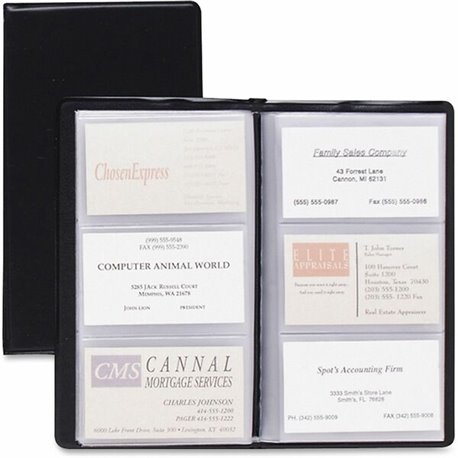 Cardinal Business Card File - 72 Capacity - 4.38" Width x 7.75" Length - Black Vinyl Cover