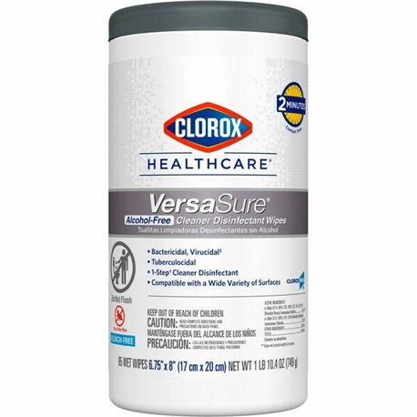 Clorox Healthcare VersaSure Cleaner Disinfectant Wipes - 8" Length x 6.75" Width - 85 / Canister - 1 Each - Disinfectant, Durabl