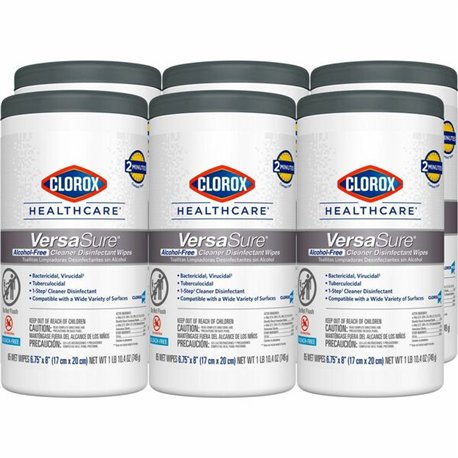 Clorox Healthcare VersaSure Cleaner Disinfectant Wipes - 8" Length x 6.75" Width - 85 / Canister - 6 / Carton - Durable, Alcohol
