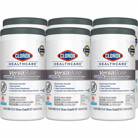 Clorox Healthcare VersaSure Disinfectant Wipes - Ready-To-Use - 8" Length x 6.75" Width - 150 / Carton - 6 / Carton - Strong, Du