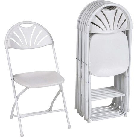 Dorel Zown Premium Fan Back Folding Chair - White Seat - White Polyethylene Back - White Powder Coated Steel Frame - Four-legged