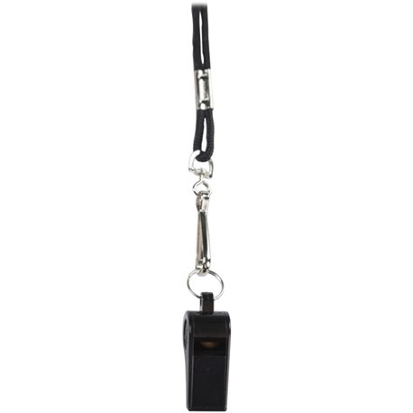 Champion Sports Plastic Whistle/Bulk Lanyard Pack - 1 Dozen - Black, Silver - Metal, Nylon, Plastic