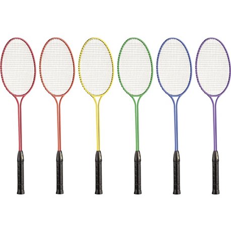 Champion Sports Tempered Steel Twin Shaft Badminton Racket Set - Red, Orange, Yellow, Green, Blue, Purple - Nylon, Leather, Temp