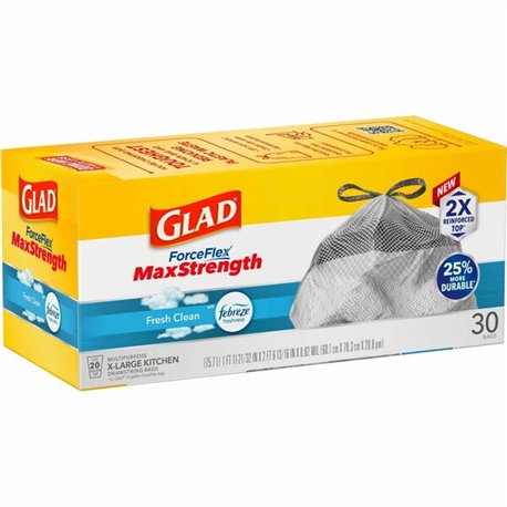 Glad ForceFlexPlus X-Large Kitchen Drawstring Trash Bags - Fresh Clean with Febreze Freshness - Large Size - 20 gal Capacity - 2